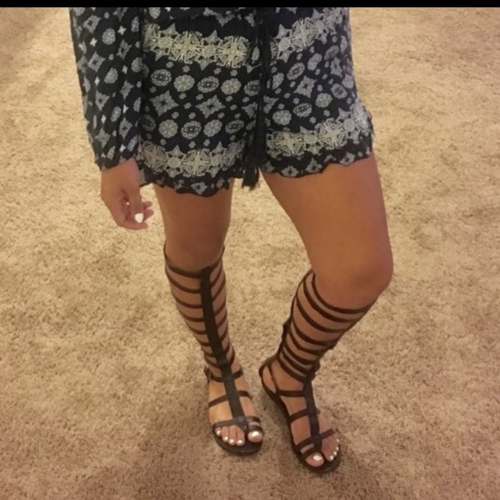 Tall Black boho gladiator sandals